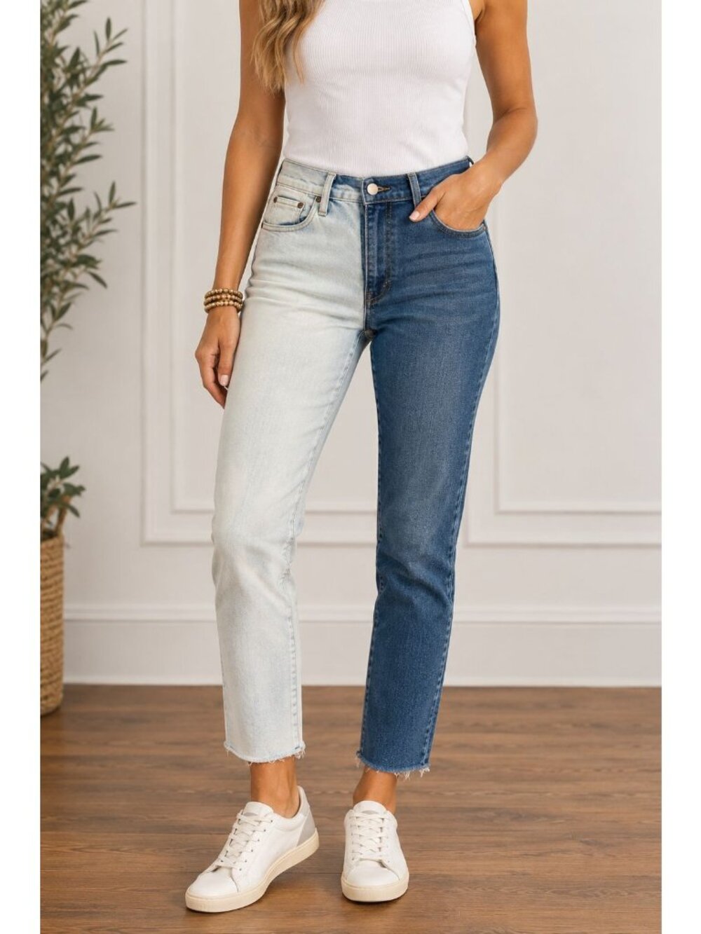 AO.LA by Alice + Olivia 26 Two-Tone Skinny Jeans Raw Hem Skater Aesthetic
